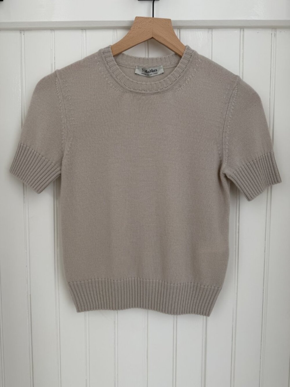 'S Max Mara Short Sleeve Knit Top — Cream Oatmeal, Crew Neck, Size S